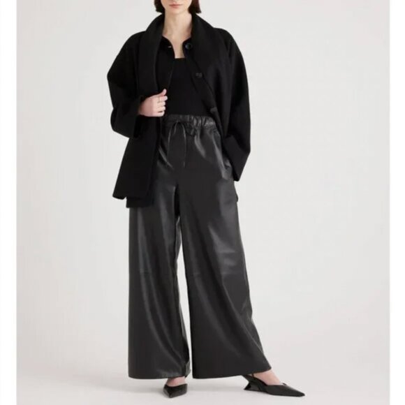 NWT Quince Double Faced Merino Wool Scarf Coat S Black - Picture 6 of 16